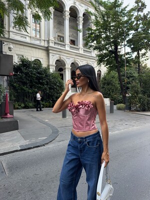 SATEN ÇİÇEKLİ BUSTIER - Thumbnail